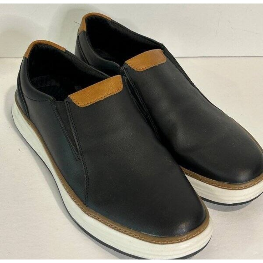 Skechers Moreno Nector Black Slip On Leather Shoes Go Arch Memory Foam 11.5